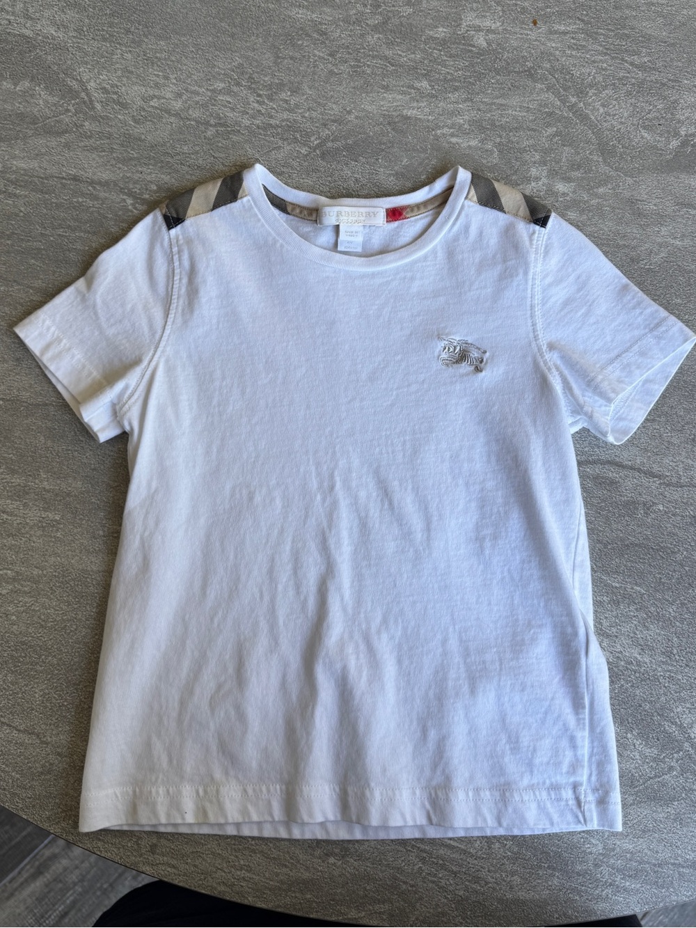 Burberry White Tee with Signature Check Trim 4t